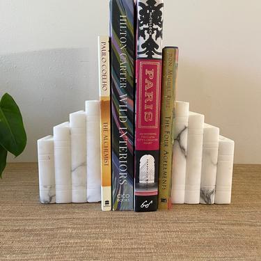 Vintage Bookends - Italian Bookends - White and Gray Marble Bookends - Mid Century Marble Bookends - Book Shaped Bookends - Bookshelf Decor 