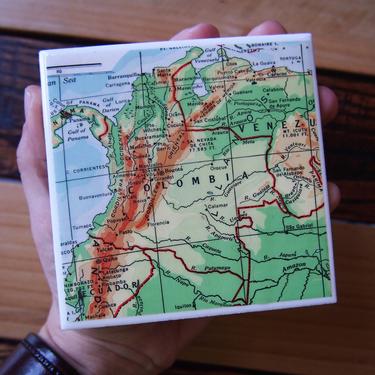 1913 Colombia Vintage Map Coaster. Bogota Map. Colombia Gift. South America Gift. World Travel Décor. Medellin Map History Gift Office Décor 
