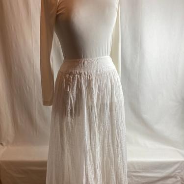 Edwardian petticoat 100% cotton sheer gauze pleated authentic 1900’s 1920’s white gathered waist prairie skirt slip cinched waist below knee 