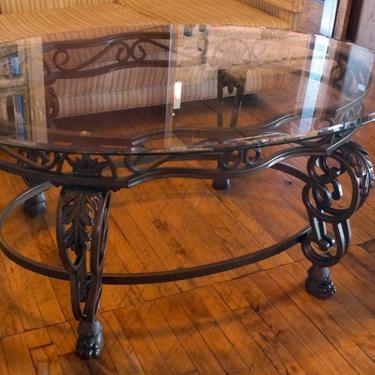 Contemporary Metal Base w Glass Top Coffee Table