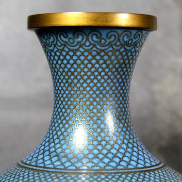 Antique Blue Cloisonné Vase from China - Fish Scale Pattern - Brass Rimmed Vase - Pair Available  | FREE SHIPPING 