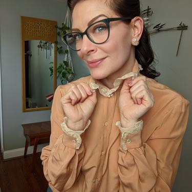 Vintage 1970's/80's 100% Silk Blouse with Lace 