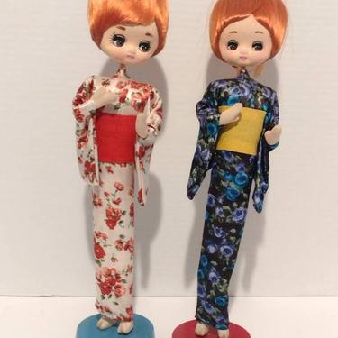 Vintage 1966 Handmade Soft Sculpture Kimono Big Head Dolls from Japan 15