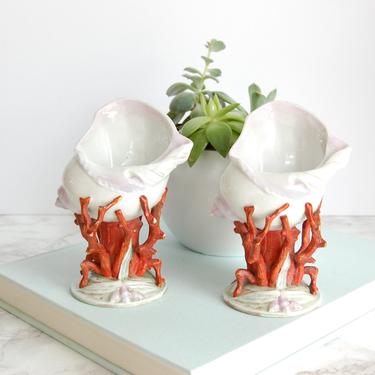 Antique Porcelain Conch Shell Vases Coral Shell Continental Porcelain Compote Vase by PursuingVintage1