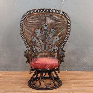 Mid Century Rattan &amp; Rose Peacock Accent Chair