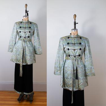 1940s Chinese Lounge Pajamas / 40s Silk Brocade Smoking Jacket & Pants Set 