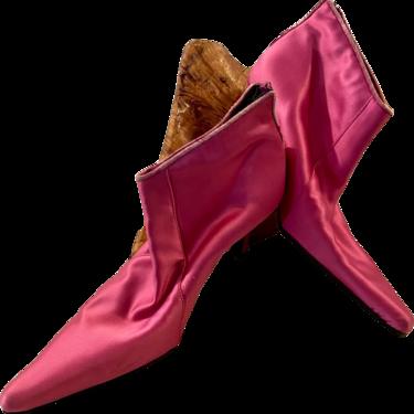 90’s Sizzling Pink Satin Booties Nvr Worn Madonna by Costa Blanca