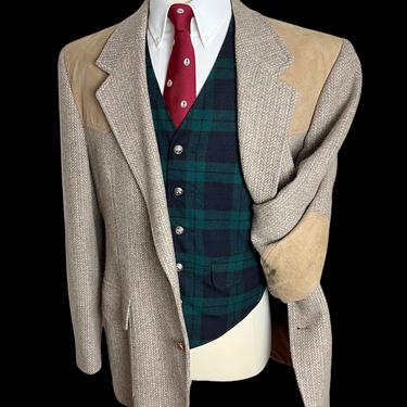 Vintage PENDLETON Wool Tweed Western Blazer ~ size 46 R ~ Herringbone ~ jacket / sport coat ~ Elbow Patches ~ 