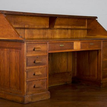 Antique French Carved Oak Oversized Work Desk 