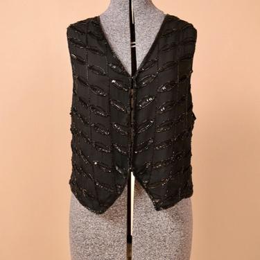 Black Beaded & Sequin Silk Vest, M/L