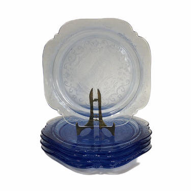 Vintage Indiana Glass Blue Depression Plates, set of 5 