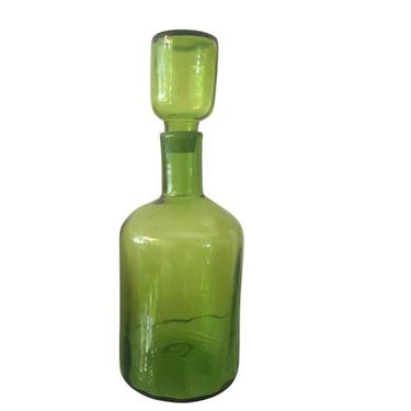 Mid-Century Blenko Olive Green Large Decanter Stopper Art Glass Handmade Bottle Blenko 6955 
