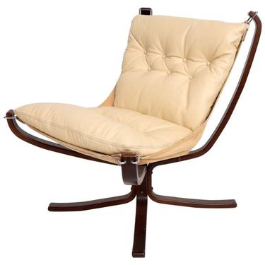 1970s Modern FALCON Chair by Sigurd Ressell for Vatne Møbler in Ivory Leather 