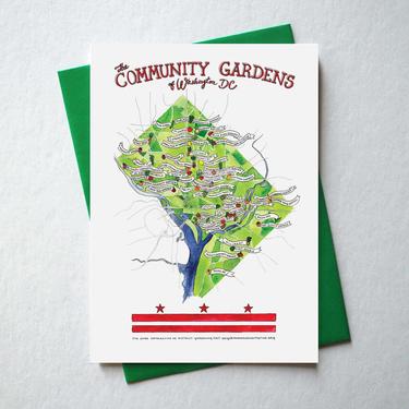 Washington DC Community Gardens Map Watercolor Illustrated Greeting Card/Stationery + Envelope