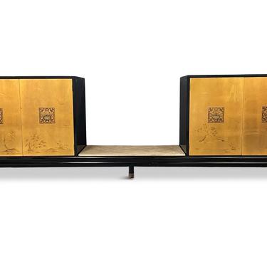 Renzo Rutili Lacquer &amp; Gold Leaf Credenza for Johnson Furniture Mid Century