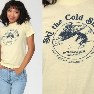Bridger Bowl Shirt Ski Shirt 80s T Shirt Montana Mountain Retro 1980s Retro TShirt Skiing Print Vintage Graphic Tee Yellow Extra Small xs 