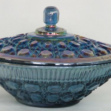 Indiana Glass Windsor Blue Carnival Iridescent Candy Bowl Dish With Lid 2430B