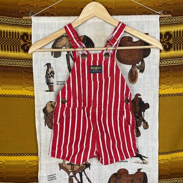 Vintage Little Kids Osh Kosh Overalls Red/White Stripes Short-Alls 
