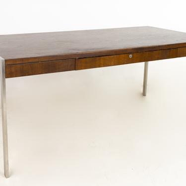Baker Furniture Mid Century Walnut Executive Desk with Chrome Legs - mcm 