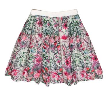 Ted Baker - White &amp; Pink Floral Textured A-Line Skirt Sz 6
