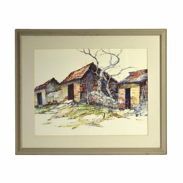 Albert Alfredson “Humble Homes” Lake Chapala Mexico Oil Crayon Painting 