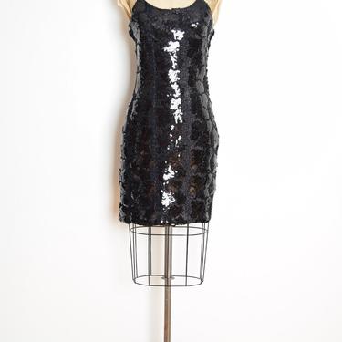 vintage 80s dress black sequin velvet giraffe bandage bodycon mini party prom S clothing 