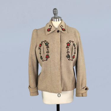 1930s Ski Jacket / 30s Apres Ski Embroidered Shearling and Wool Jacket 