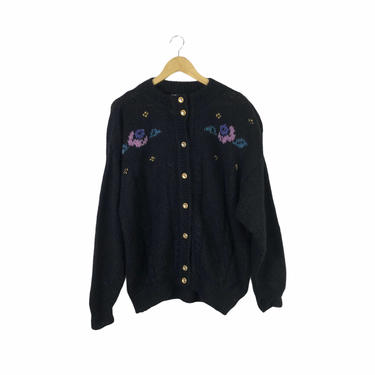 Vintage Black Italian Mohair Blend Cardigan Sweater, Size Large 