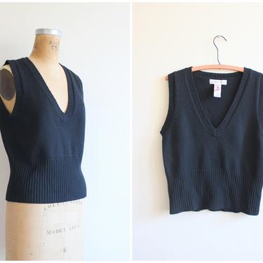 vintage merino wool sweater vest - black sweater vest / Jones New York - '80s secretary sweater / preppy sweater vest - black wool knit vest 