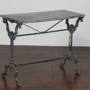 Antique French Provincial Cast Iron and Marble Top Outdoor Bistro Table or Console 