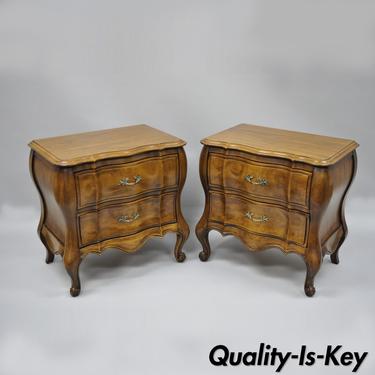 Pair of French Provincial Louis XV Style Bombe Nightstands by White Furniture Co