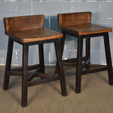 Set of Two Rustic Solid Wood Counter-High Stool - Rustic Brown / Black - 24&amp;quot; High 