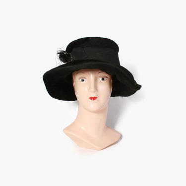 Vintage EDWARDIAN - 20s HAT / 1910s or 1920s Wide Brim Black Mohair Hat 