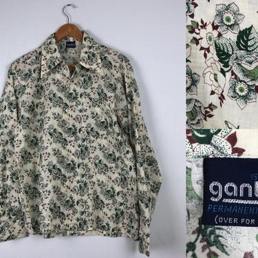 1960s Vintage Deadstock Floral Patterned Button Up Shirt by Gantry - Size M by HighEnergyVintage