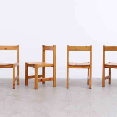 Set of 4 Ate van Apeldoorn Pine Dining Chairs