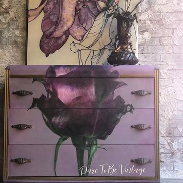 Painted Floral Vintage Dresser - Vintage Painted Dresser - Cottage Garden Dresser - Painted Furniture - Purple - Garden Rose Dresser 