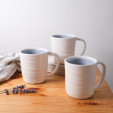 Everyday mugs set (3) 8oz / 240ml Handmade pottery, Japanese white ceramics, Christmas gift 