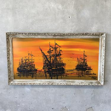 Mid Century Pirate Ship Painting