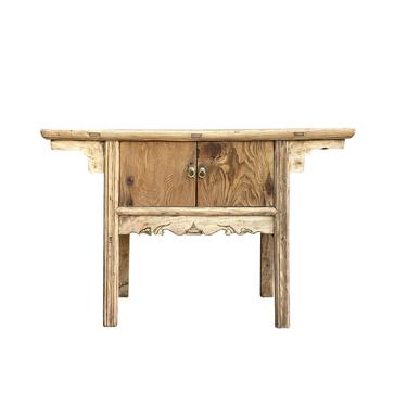 Chinese Vintage 2 Doors Raw Wood Rustic Low Side Table cs7167E 