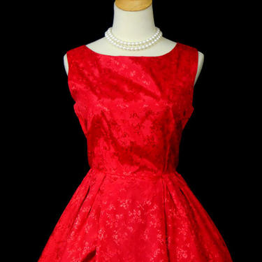 Vintage 60s Red Party Dress Bust 34 Waist 26 Pin Up Dress Full Skirt Audrey Style Dress Pin Up Dress Hollywood Dress Jacquard 