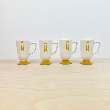 Vintage Homer Laughlin Mustard Gold Crown Marriott Hotel Yellow Pedestal Cups, Coffee Mugs, Set of 4 