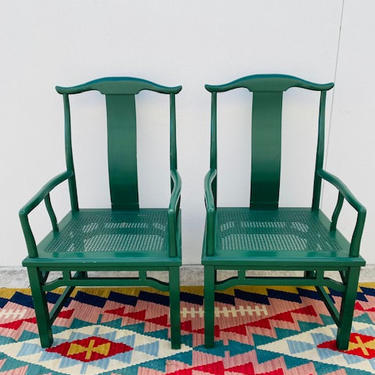 Green Chinoiserie Cane Bottom Chairs