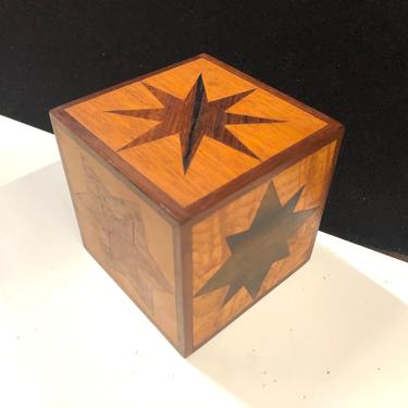 Vintage Inlaid Wood Cube Paperweight 3.5”Furniture Maker’s Sample? 