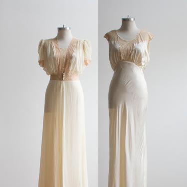 1940s Silk Nightgown / 2pc Vintage Lingerie Set / 2pc Lingerie / Vintage Nightgown with Robe / Silk and Lace Nightgown / Silk and Lace Robe 