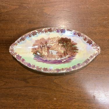 Vintage Maling Pottery Newcastle on Tyne Lustreware Scenic Painted Oval Dish 