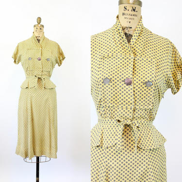 1940s MARY MUFFET star print peplum dress xxs | new spring 