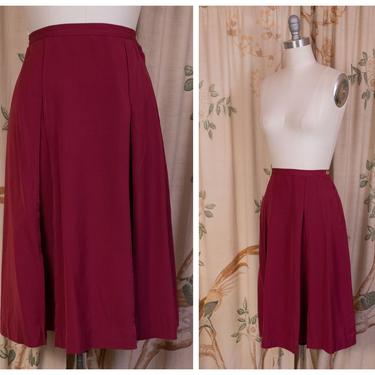 1950s Skirt - Deep Burgundy Vintage Late 50s Cotton Skirt with Inset Pleats 