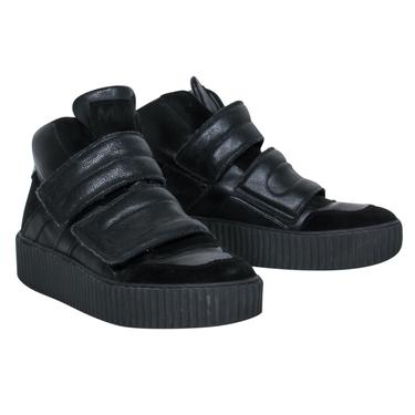 Maison Martin Margiela - Black Leather &amp; Suede Velcro High Top Platform Sneakers Sz 6