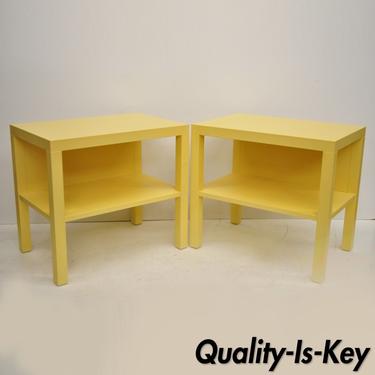 Pair of Decca Yellow Grasscloth Raffia Wrapped Bedside End Tables Nightstands