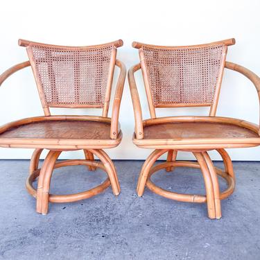 Pair of Sweet Cane and Rattan Pagoda Chairs